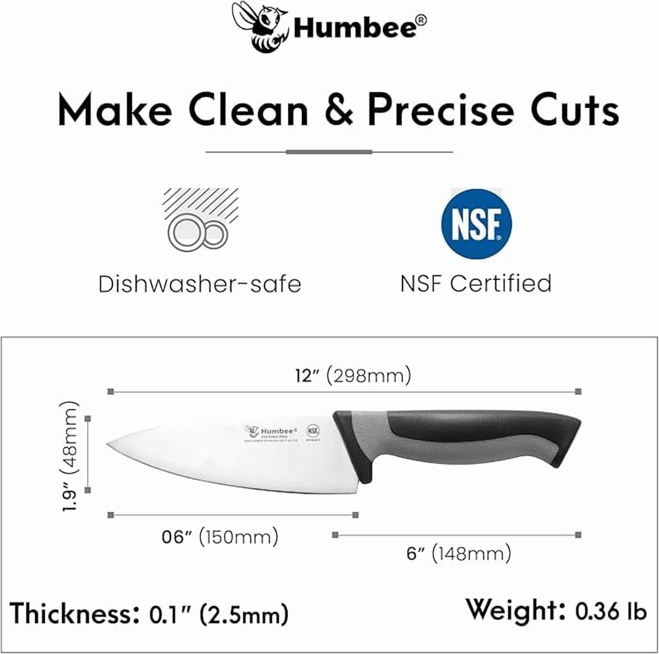 Humbee 6-Inch Chef Knife Razor-Sharp Blade Kitchen Knife with Comfortable Grip Handle, Cool Grey DT-10 Series