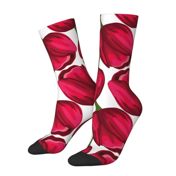 Hirioo Tulips Flowers Pattern Adult Middle Tube Socks Breathable Sock Non-Pilling,Contrasting Color Design