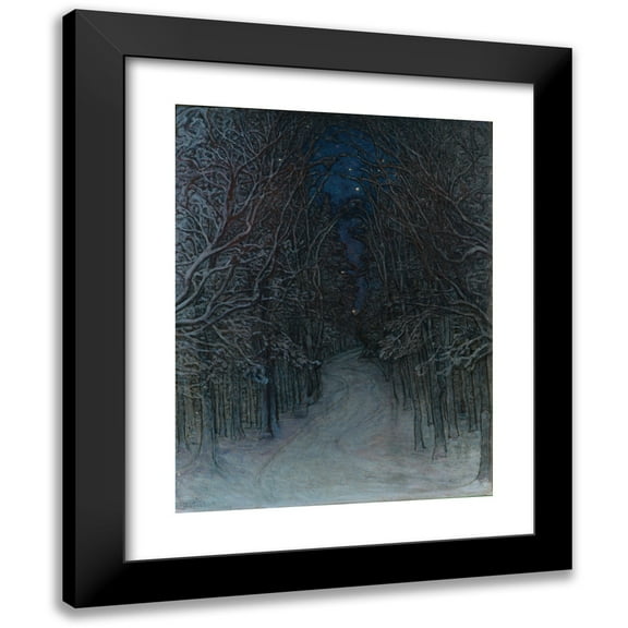 Otto Hesselbom 12x14 Black Modern Framed Museum Art Print Titled - Winter Night in the Forest (1907)