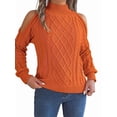 thumbnail image 2 of Womens Cold Shoulder Sweaters 2025 Fall Winter Long Sleeve Soft Chunky Cable Knit Pullovers Jumper Tops Orange Color L, 2 of 10