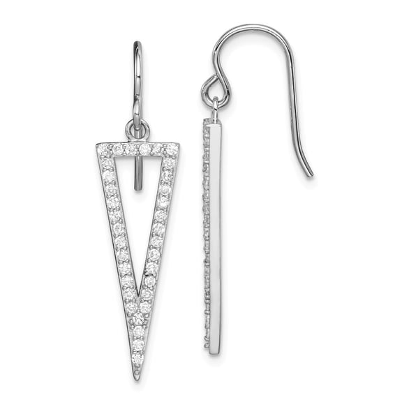 Sterling Silver Rhodium-plated Cubic Zirconia Triangle Dangle Earrings - Measures 35.15x8.63mm Wide