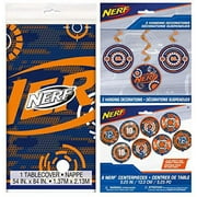 Nerf Birthday Party Supplies Decorations Pack Including Tablecover, Hanging Swirls, and Centerpieces
