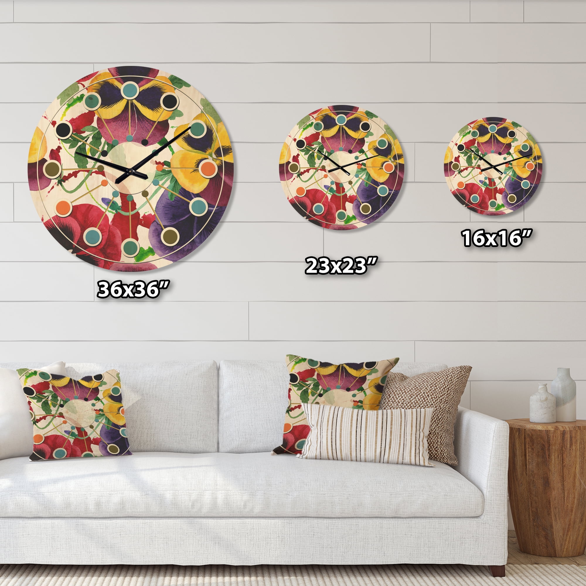 Designart 'Botanical Floral Retro VIII' Mid-Century Modern Wood Wall Clock