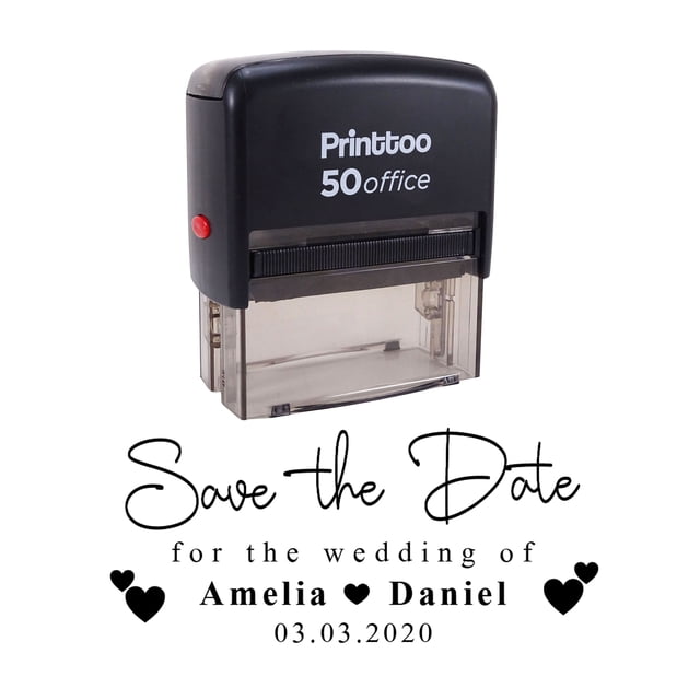 Printtoo Personalized Black Self Inking Wedding Favor Stamp Custom Save The Date Rubber Stamper-68 x 30 mm