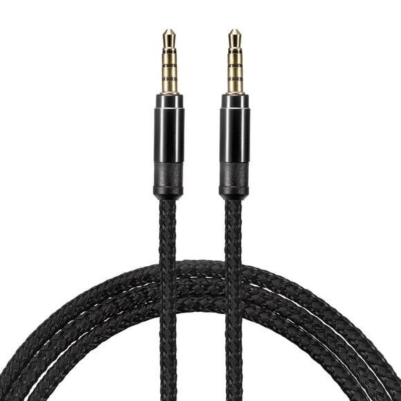 2 Pack Aux Cable 3.5mm Male to Male Nylon Braided 5Ft 4 Pole Hi-Fi Stereo Sound Auxiliary Cord Black