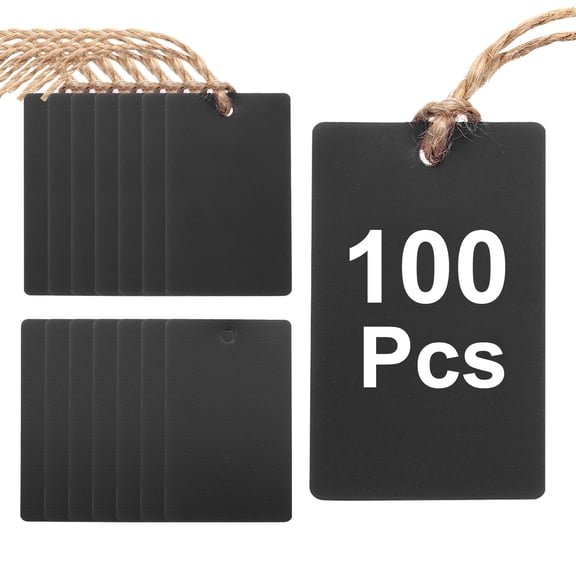 100Pcs Black Plastic Shipping Tags, 2" x 1" Waterproof Labeling Tags with Thread & Wire for Garage, Inventory Tag