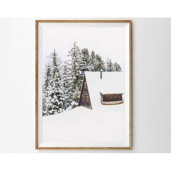 Winter Scene Log Cabin Print Decor Cabin In Woods Snowy Evergreens Wall Art Able Art Winter Wonderland Poster Wall Art, Modern Wall Decor, 8x12 UNFRAMED