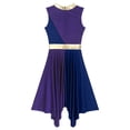thumbnail image 6 of Alvivi Women Metallic Color Block Liturgical Dancewear Sleeveless Asymmetrical Hem Praise Dance Dress Purple&Navy Blue XL, 6 of 7