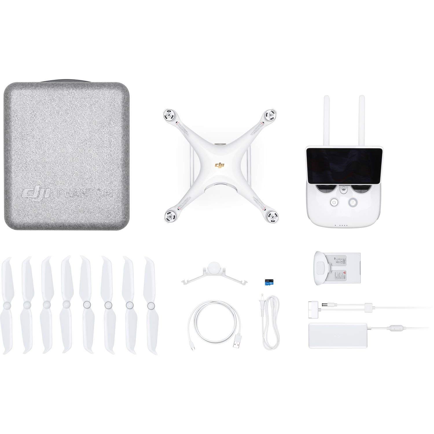 dji phantom 4 pro plus (pro+)quadcopter drone with 1-inch 20mp 4k camera kit with built in monitor + 3 total dji batteries + 2 64gb micro sd cards + reader + guards + range extender + charging hub - image 4 of 5