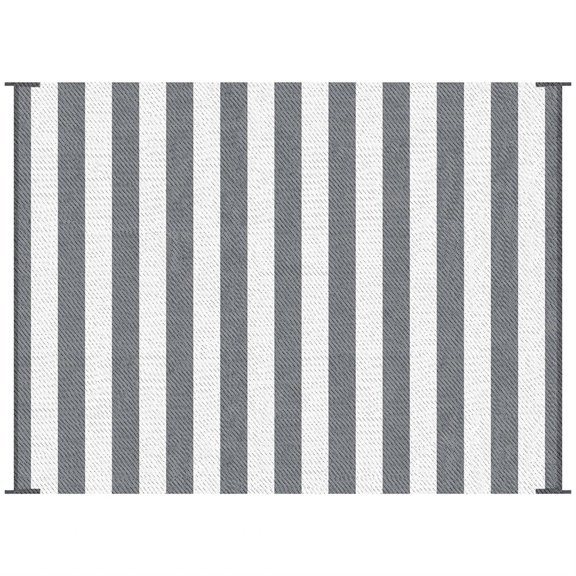 Demi Bonn 9' x 12' Reversible Striped Outdoor Rug, Waterproof Plastic Straw Floor Mat, Portable RV Camping Carpet, Large Floor Mat for Backyard, Deck, Picnic, Beach, Gray
