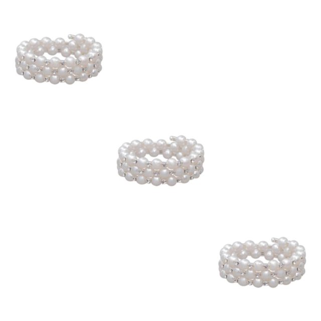 Thinsony Femmes Chic Perle Strass Stretch Bracelet Mariage Bal pour Mariée Blanc 3 Rangée 3Set