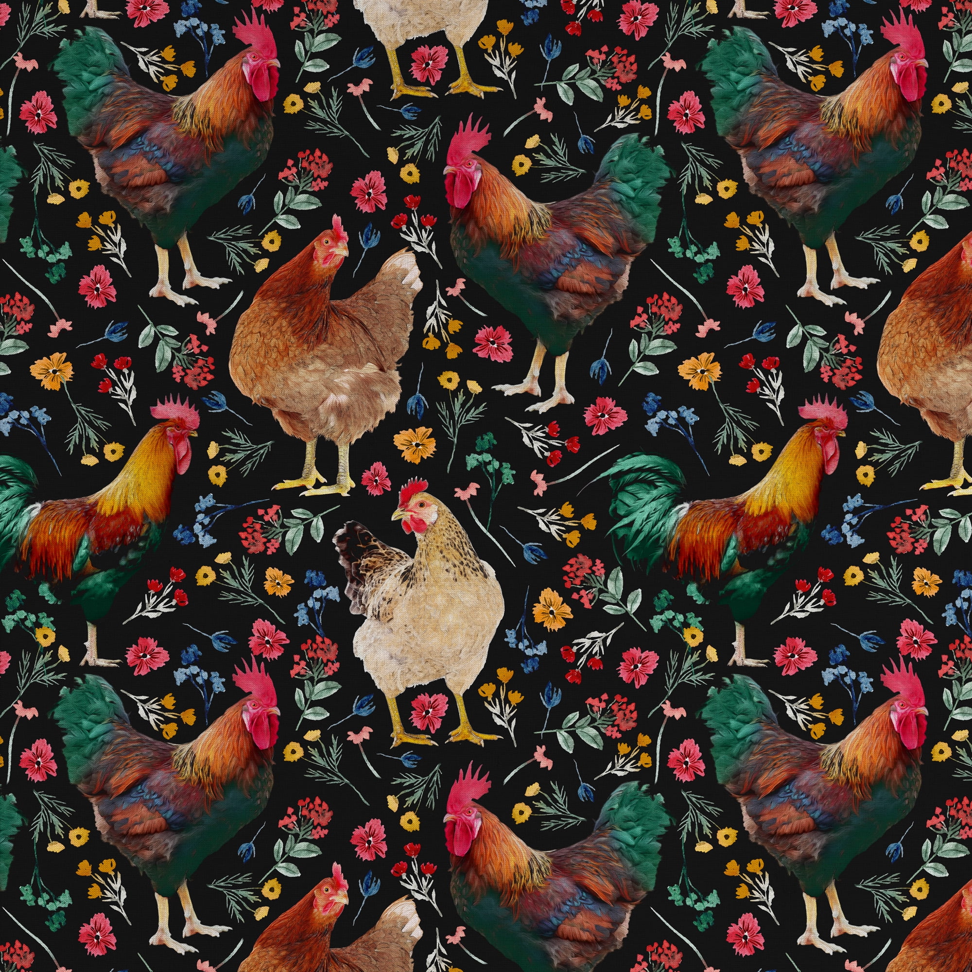 (3 pack) Half-Yard 100% Cotton Farm Rooster, Multi-color, 44" Wide for Quilting & Sewing by David Textiles