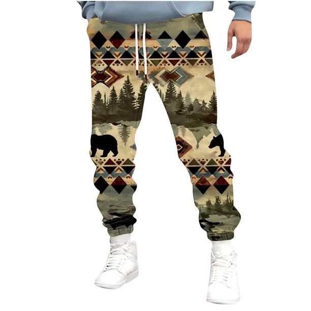 Pantalones deportivos de longitud completa para hombre, pantalones de ejercicio para correr ajustados, pantalones para correr con cordón, pantalones estampados, pantalones para hombre