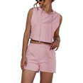 thumbnail image 2 of Conjunto de 2 piezas sin mangas con capucha para mujer con cordón elástico en la cintura y cómodos pantalones cortos de entrenamiento con capucha, 2 of 6