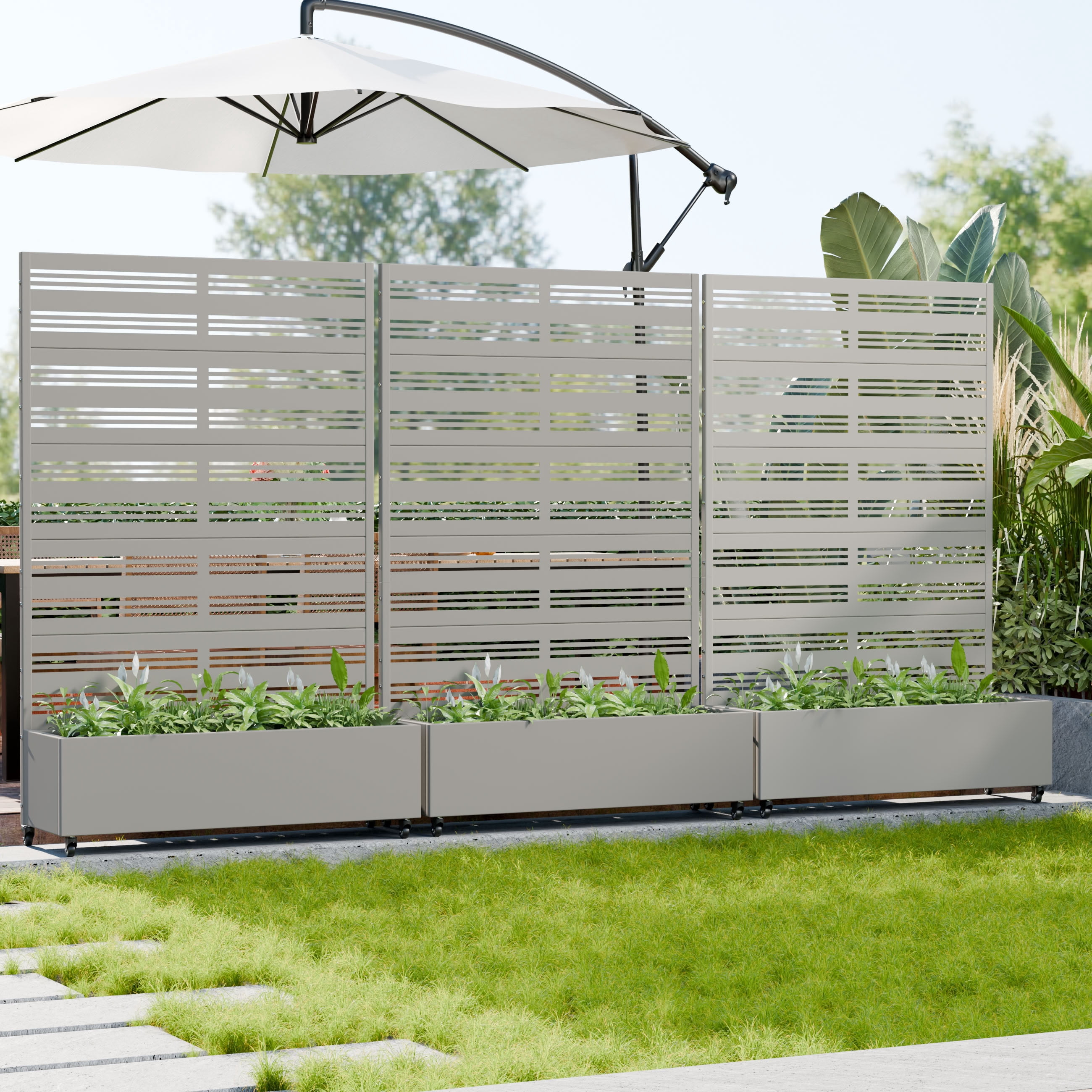 MAYEERTY 5 Panels Outdoor Metal Planter Box, Durable Weather-Resistant Planter, Decorative Metal Flower Box for Patio, Balcony, Garden