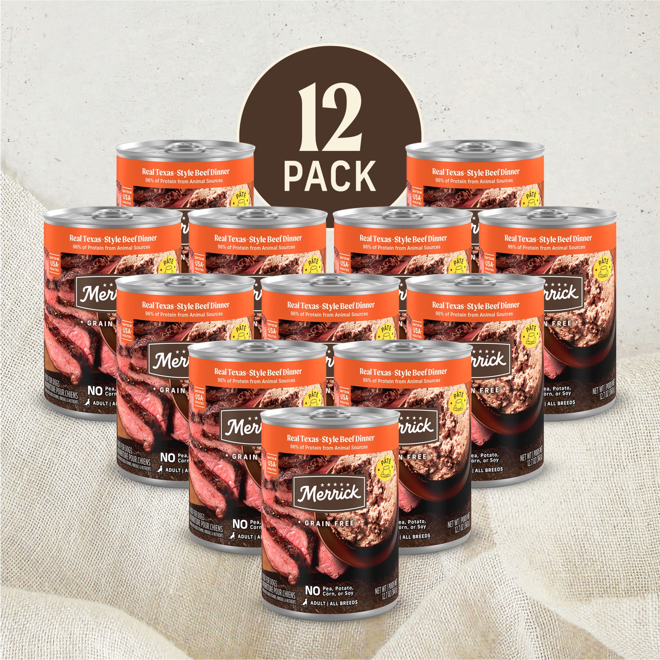 Merrick Grain Free Wet Dog Food for Adults, Grain Free Real Texas Beef, 12.7 oz Can, 12 Pack