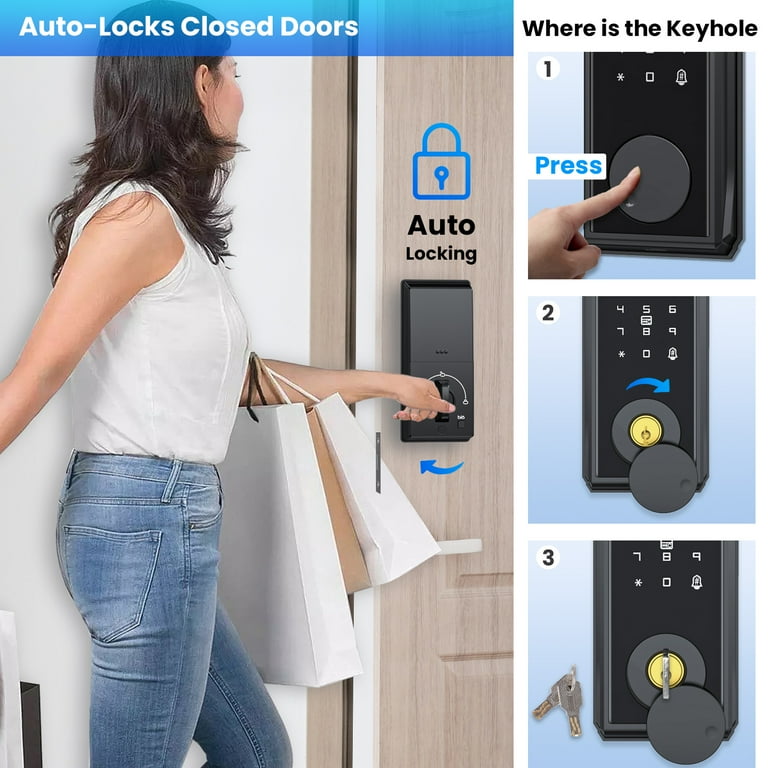 Keyless Entry Door Lock with Handle, UYF Electronic Keypad Deadbolt Lock  with Levers, Front Door Lock Set, Auto Lock, Smart Digital Touchscreen with