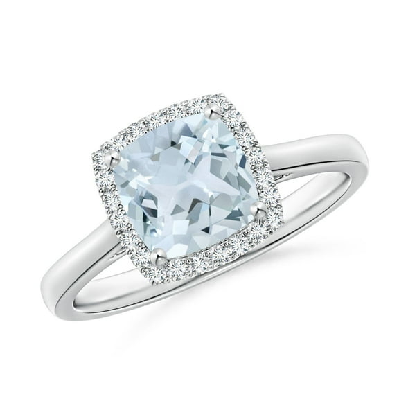 ANGARA Natural Classic Cushion 1.4 ct Aquamarine Halo Engagement Ring in 14K White Gold for Women (Size-7mm) | March Birthstone, Anniversary, Jewelry Gift for Women | Natural Aquamarine Ring