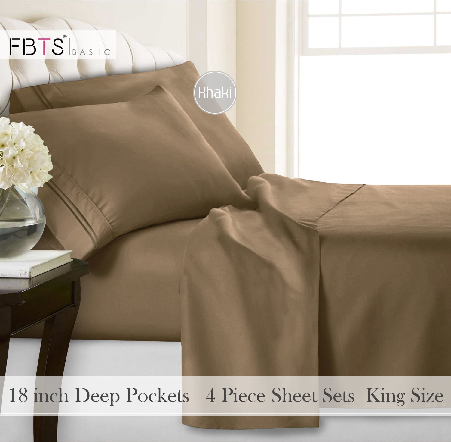 16/'/' Deep Pocket Fitted Sheet Elastic Bottom Sheets Queen Size Microfiber Khaki