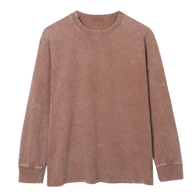 Timegard Womens Tops Long Sleeve Crewneck Solid Color Vintage Casual Loose Tops Fall Outfits Clothes