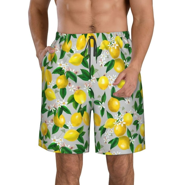 Fotbe Lemon1 Trajes de Baño Estampados para Hombre, Shorts de Verano de Secado Rápido, Ropa de Playa, Bañadores-Large
