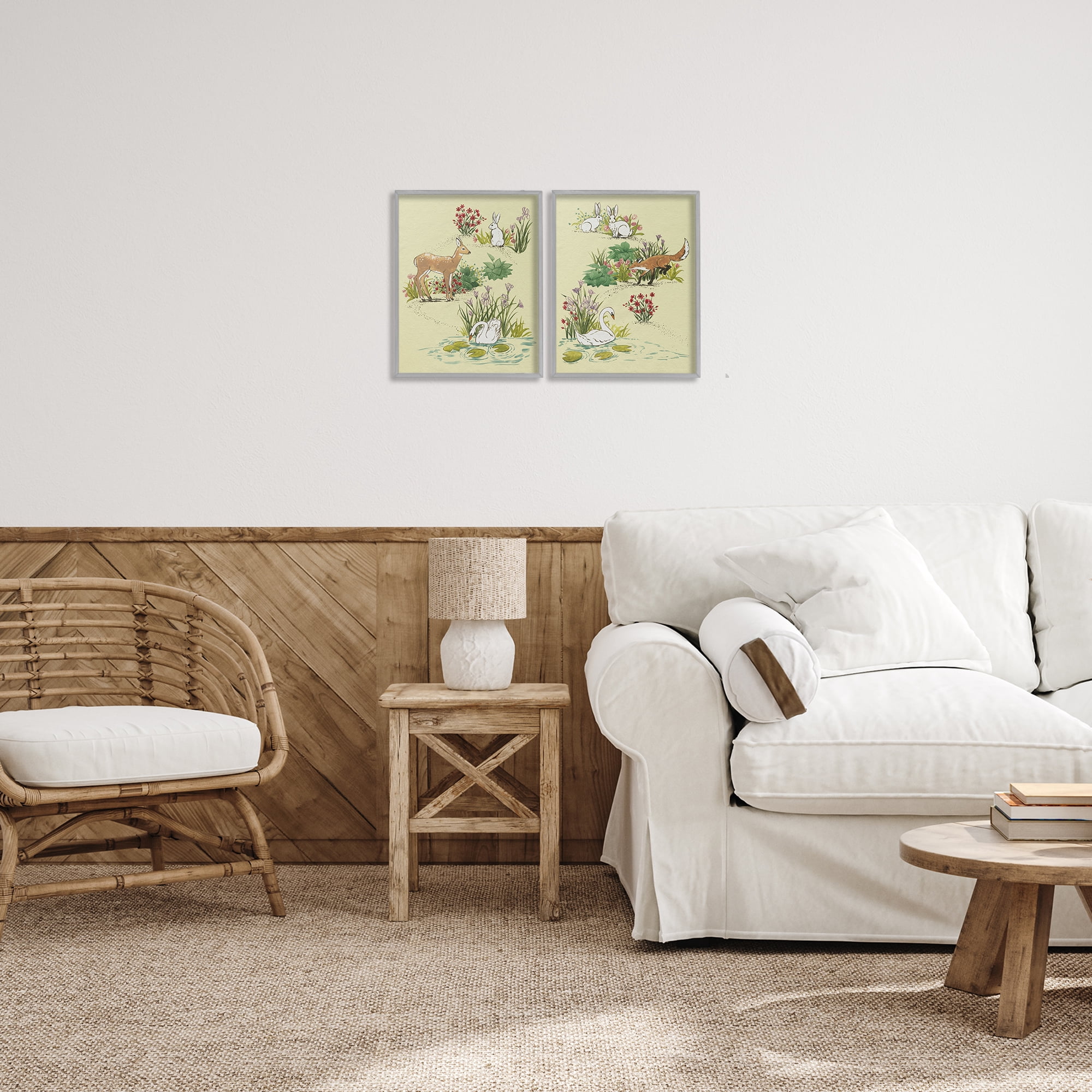 Stupell Industries Spring Animals in Nature 2 Piece Gray Framed Giclee Art Set, design by Grace Popp
