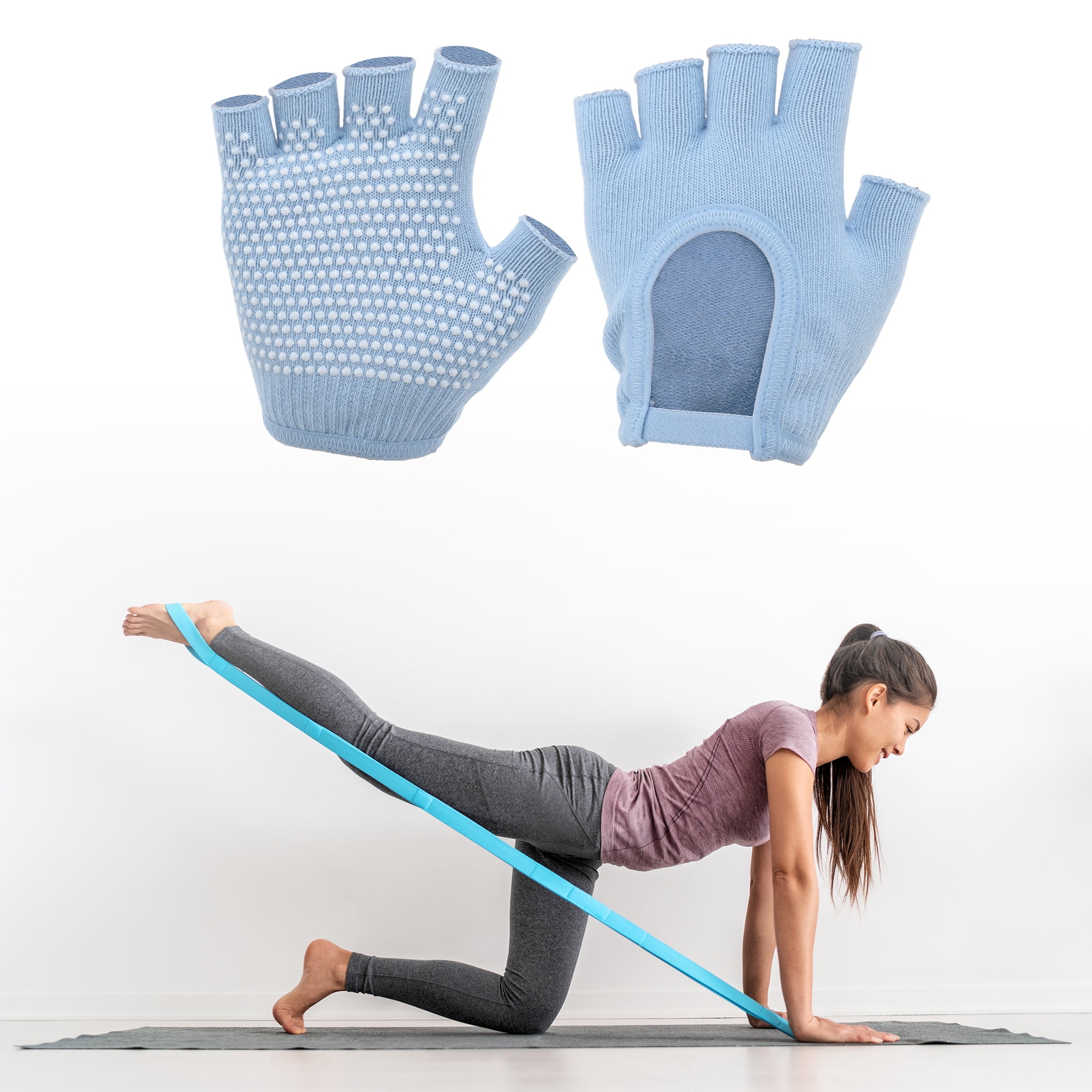Unique Bargains Fingerless Yoga Gloves Designed One Size 1Pair Blue