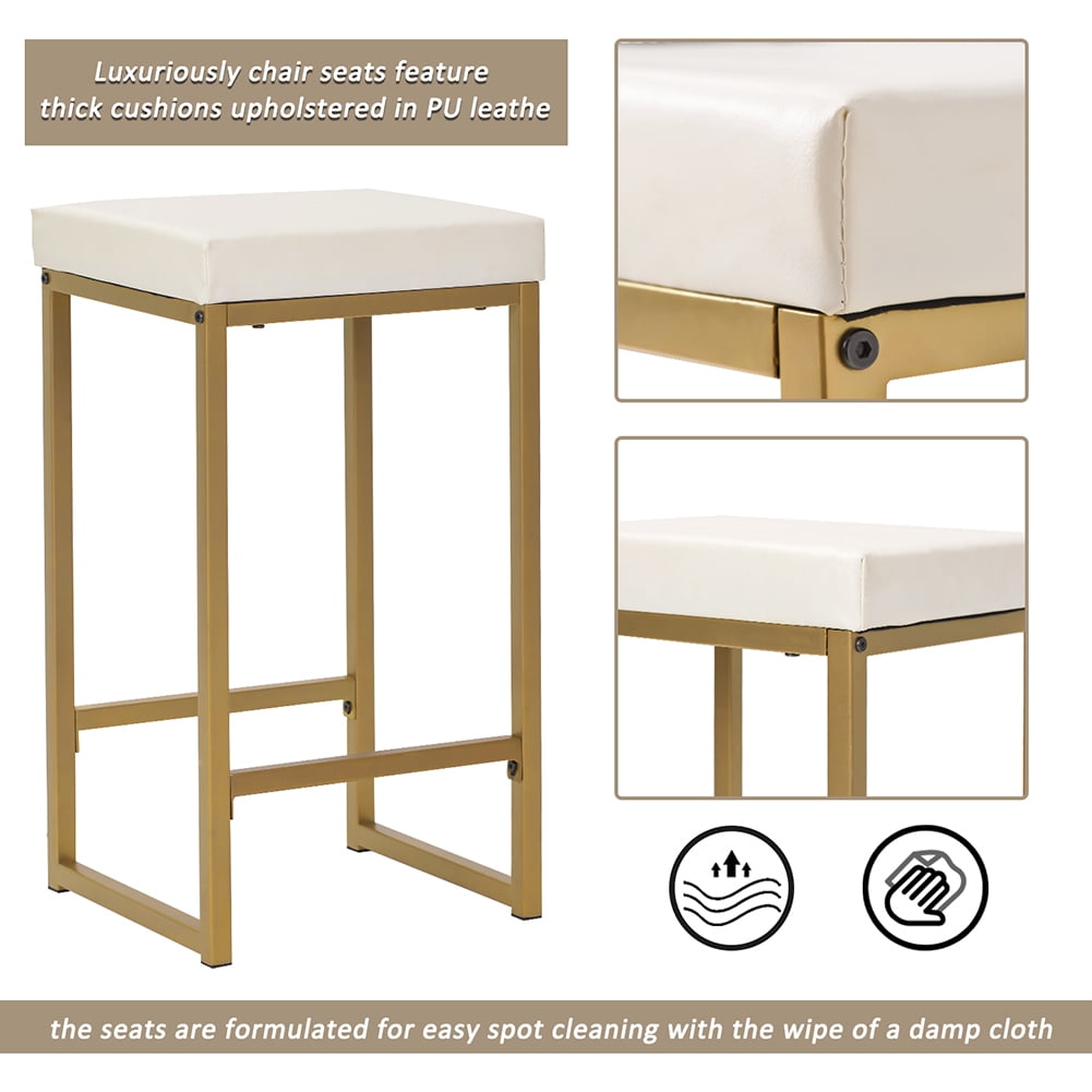 Lowestbest 3 Piece Modern Pub Set with Faux Marble Countertop and Bar Stools, White&Gold Lowestbest 3 Piece Modern Pub Set with Faux Marble Countertop and Bar Stools, White&Gold