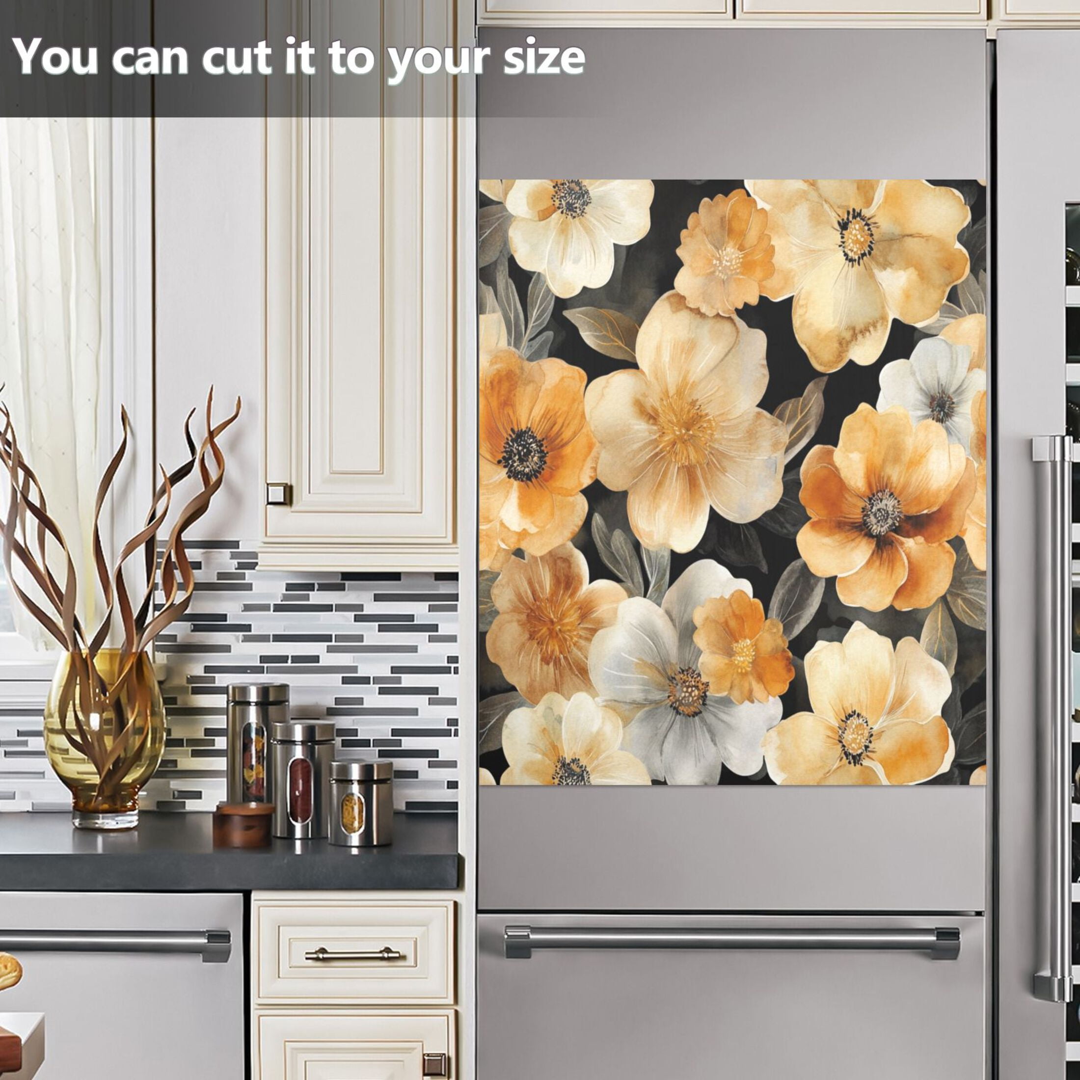 Dishwasher Magnetic Sticker 23x26 Inch Refrigerator Magnetic Sticker Washing Machine Magnetic Sticker Kitchen Panel Magnetic Sticker Home Decor Cartoon Gold Flowers Seamless