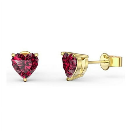 Bonjour Jewelers 14k Yellow Gold Plated Over Sterling Silver 1 Carat Heart Created Ruby Stud Earrings