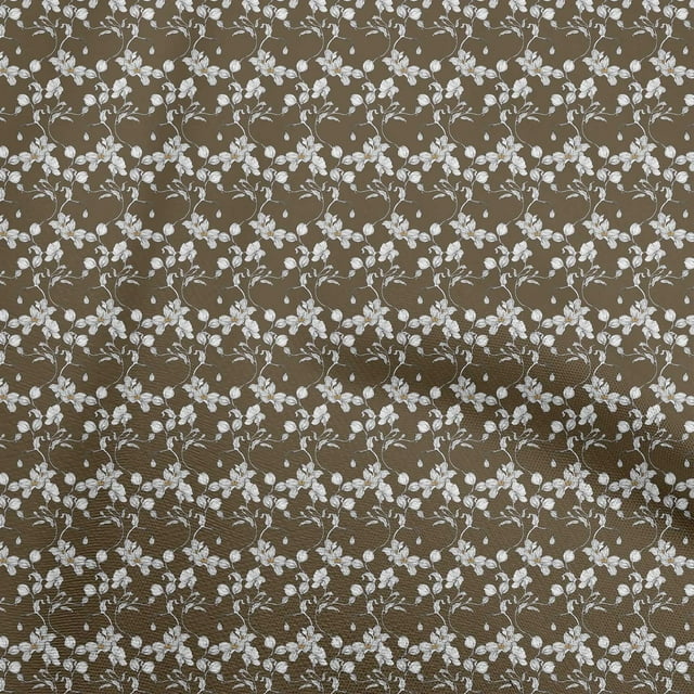 oneOone Cotton Poplin Brown Fabric Floral Craft Projects Decor Fabric Printed By The Yard 56 Inch Wide