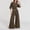 Coffee, variant on Women's Ribbed Knit Tracksuit Full Set Summer 2 Piece Pullover Tops and Pants Loungewear Co Ord Sets with Pockets Gray L
