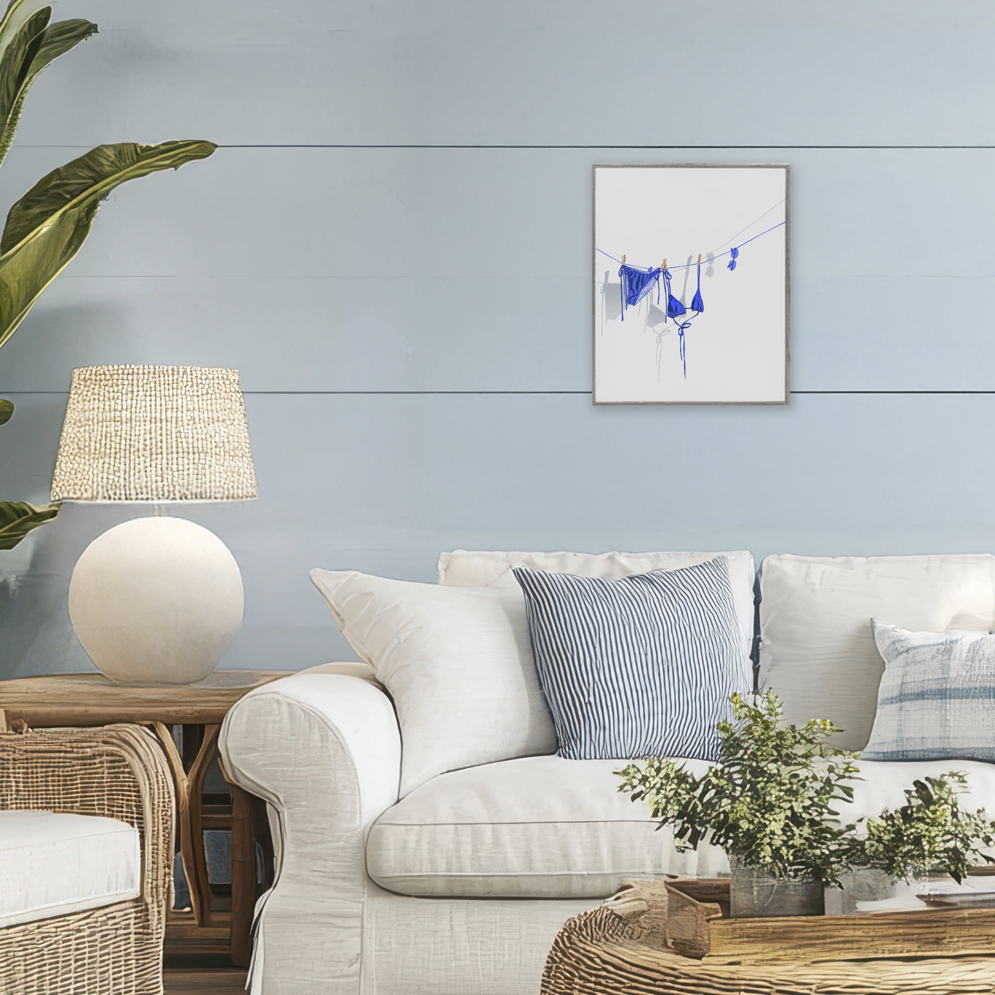 Stupell Industries Blue Bikini on Clothesline Gray Framed Giclee Art, design by Ziwei Li