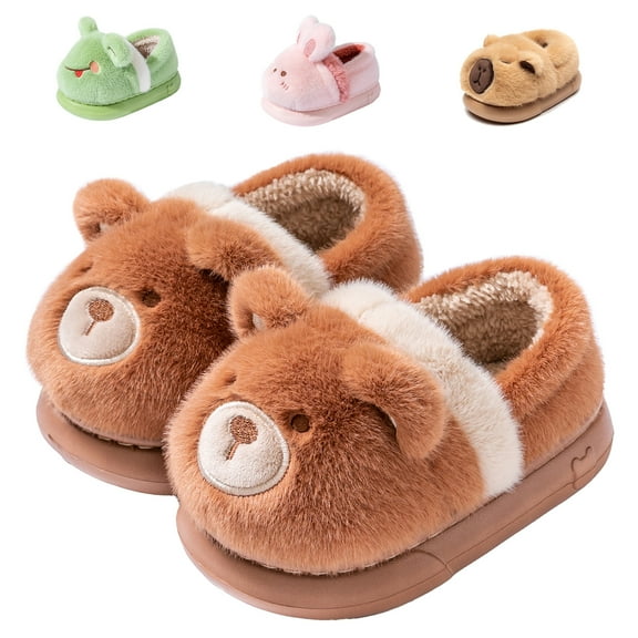 Drecage Toddler Kids Cute Bear Slippers Boys Girls Winter Warm Fuzzy Bedroom House Shoes