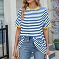 thumbnail image 4 of Xyxonk Women Striped Sweatshirt Fashion Short Sleeve Crewneck T Shirt Plus Size Matching Color T Shirts Comfy Knitted Fall Pullover Graphic Clothing Blue M, 4 of 7