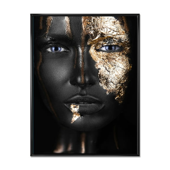Portrait of A African American Girl with Gold Makeup 12 in x 20 in Framed Photography Canvas Art Print, by Designart