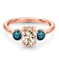 thumbnail image 3 of Gem Stone King 1.54 Ct Oval Peach Morganite Blue Diamond 18K Rose Gold Plated Silver Ring, 3 of 6