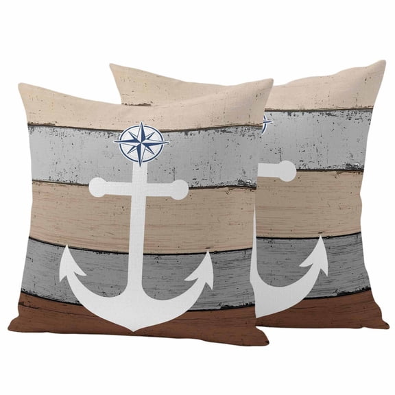 2 Pack Outdoor Waterproof Throw Pillow Covers,Oceans Ship Anchors Decorative Square Pillow Case Patio Pillowcases for Chair Couch Sofa 16x16in