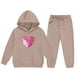 thumbnail image 5 of Conjunto de sudadera con capucha de manga larga para niños con estampado en forma de corazón y pantalones deportivos con lazo en las piernas, conjunto deportivo informal de dos piezas para niños, poli, 5 of 5