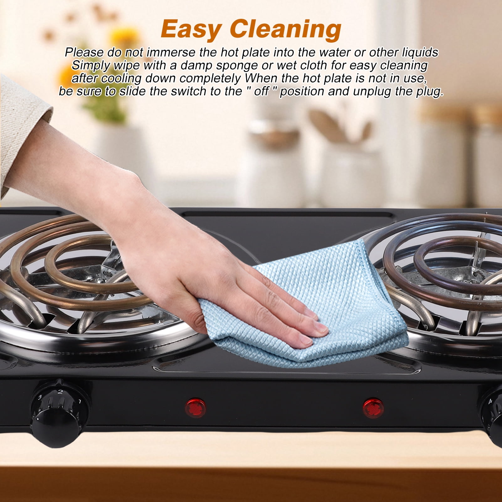 Hot Plate for Cooking, 2000W Electric Stove Burner with 5 Levels Temperature Control, Dual Coil Portable Stove for Home Dorm Office Kitchen Camping, Electric Cooktop Compatible of All Cookware, Black