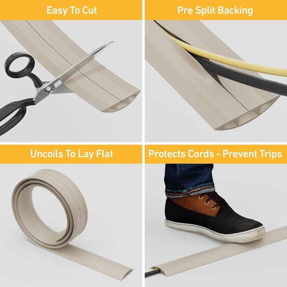 PYYAN-6ft Floor Cord Cover, Cable Protector, Hide Extension Cords, Protect Cords, Prevent Cable Trips, Heavy Duty Cord Hider - Cable Cavity = 0.63" (W) x 0.31" (H) - Beige