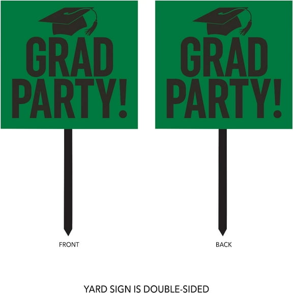 Green and Black Acadamic Cap Printed Squared Graduation Party Yard Sign 28.75"