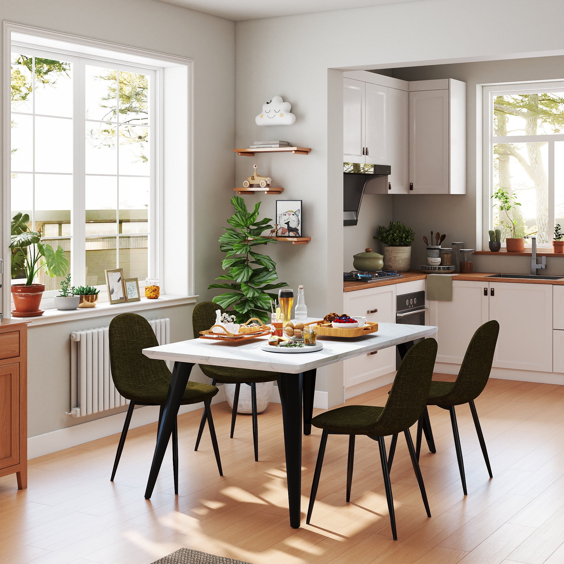 Homy Casa 63 inch Modern Dining Set, Dining Table with 4 Chairs