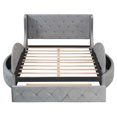 thumbnail image 6 of [Luckynote]Upholstered Platform Bed Queen Size Storage Velvet Bed with Wingback Headboard and 1 Big Drawer,2 Side Storage Stool(Gray), 6 of 10
