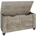 thumbnail image 2 of Luku Storage Chest, Storage Trunk with 4 Wheels, 39.4" Wooden Storage Bench With 2 Safety Hinges, Round Corner for Entryway Living Room White, 2 of 9