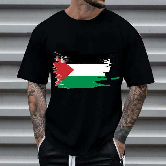 WAENQINLA Palestine Flag Graphic Shirt for Men Big and Tall Short Sleeve T-Shirt Summer Casual Crew Neck Classic Tees,S-6XL