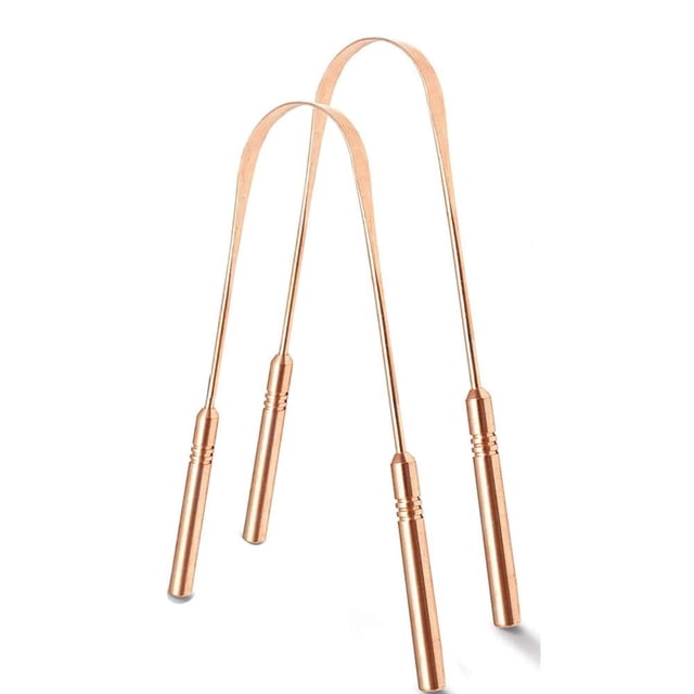 Limpiador de raspador de lengua (paquete de 2) - Reduce el mal aliento (grado médico), limpiador de raspador de lengua - Raspadores de lengua de cobre para adultos, raspadores de lengua