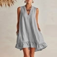 thumbnail image 2 of Summer Dresses for Women Casual V Neck Sleeveless Mini Sundress with Pockets Loose Swing Beach Vacation Cotton Linen Dress,Sizes S-2XL, 2 of 8