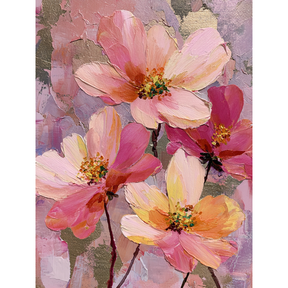 Textured Impasto Flower Canvas Print Wall Art for Living Room Office Kitchen Hallway