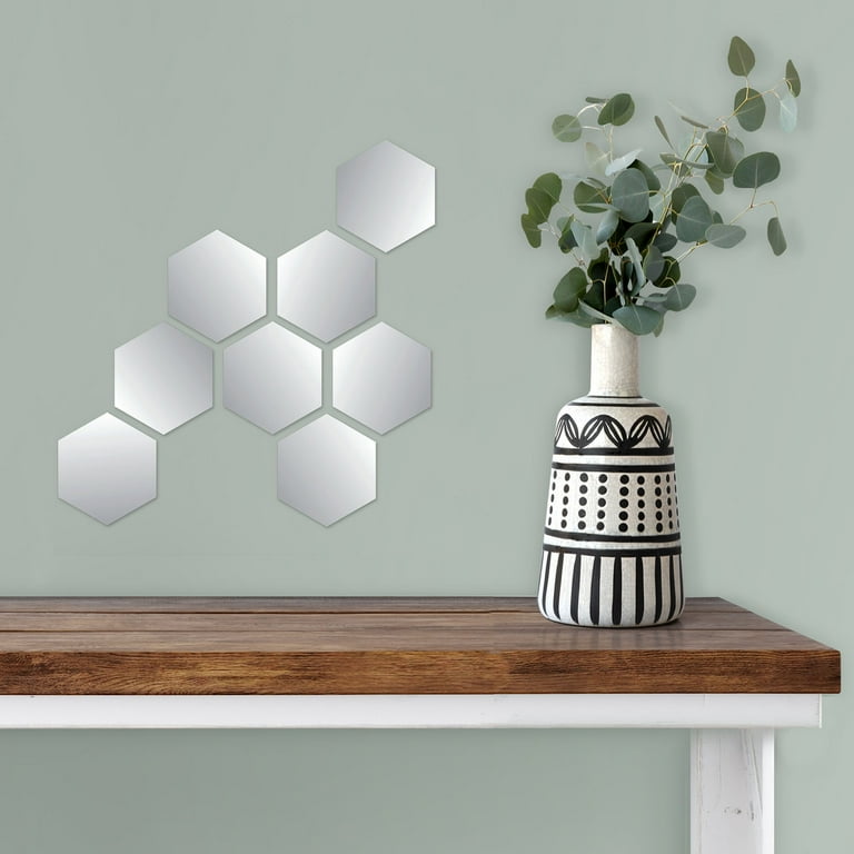 Blue Moon Studio 8Pc Peel & Stick Self-Adhesive Silver Hexagon Wall Mirror  Decals 